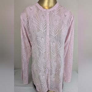 Johnny Was Peacock Lenny Button-Down Pale Pink Long Sleeve Blouse Medium